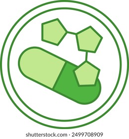 Grüne Mineralien mit hoher Potenz Symbol. Vektorsymbol. Etikett für Arzneimittel und Lebensmittelverpackungen