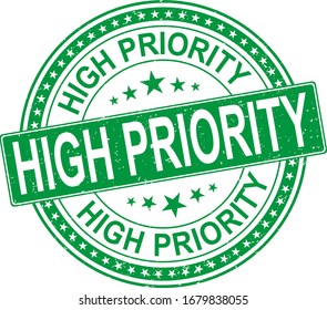 green High priority ink vector stamp illustration isolated on white background. High priority web icon.