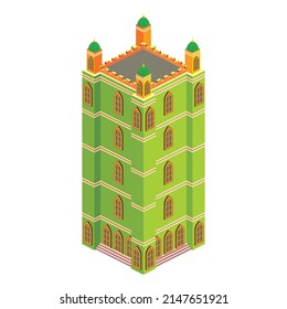 Grüner Hochturm mit je vier Kuppeln. 3D-Bildeffekt für Wahrzeichen-Quellen.