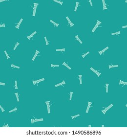 Green High striker attraction with big hammer icon isolated seamless pattern on green background. Attraction for measuring strength. Amusement park.  Vector Illustration