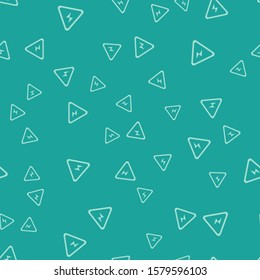 Green High voltage sign icon isolated seamless pattern on green background. Danger symbol. Arrow in triangle. Warning icon.  Vector Illustration