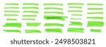 Green highlight marker stripes isolated on white background. Transparent marker pen lines hand drawn set. Vector graphic stylish design elements.