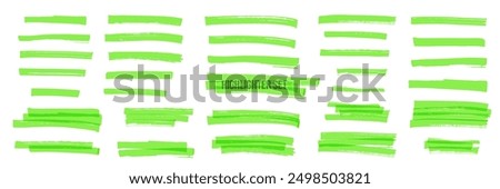 Green highlight marker stripes isolated on white background. Transparent marker pen lines hand drawn set. Vector graphic stylish design elements.