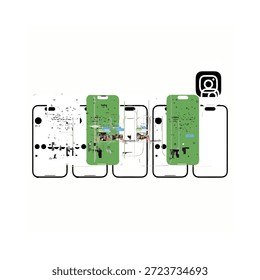 Green highlighted areas on a schematic diagram of electronic components