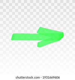 Green highlighter arrow isolated on transparent background. Marker pen highlight underline strokes. Vector hand drawn graphic stylish element