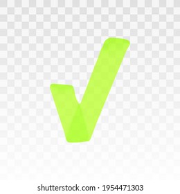 Green highlighter check mark isolated on transparent background. Marker pen highlight underline stroke. Vector hand drawn graphic stylish element