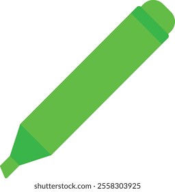 Green highlighter marker with chisel tip, used for highlighting text in books or documents, with a cylindrical body and cap