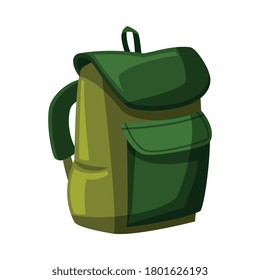 Green Hiking Backpack, Outdoor Activity Equipment Cartoon Vector Illustration