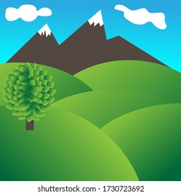 Green hill and blue sky