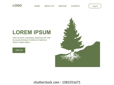 green hill and evergreen tree illustration as a part of vector landing page