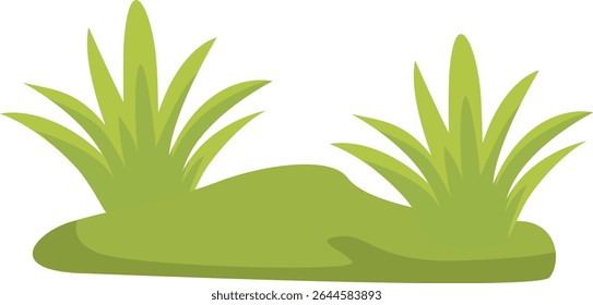 Green hill with fresh grass and leafy plants, ideal for nature scenery, eco-friendly garden decoration, landscape designs, outdoor environment visuals, spring backgrounds, and natural illustrations.