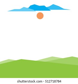 Green hill landscap cloud sun white background and copy space, vector illustration