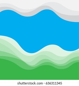 Green hill landscape with clouds on blue sky background, vector illustration