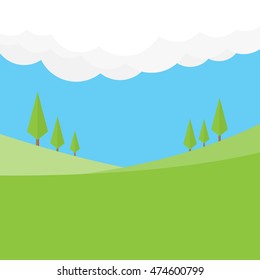 Green Hill Landscape Tree Cloud Vector Stock Vector (Royalty Free ...