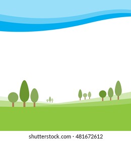 Green hill landscape with tree cloud ,vector illustration