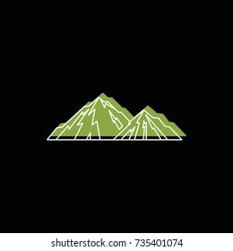 Green hill mountain icon. Doodle illustration of mountain vector icon for web isolated on black background