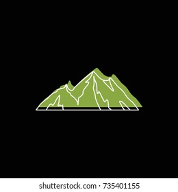 Green hill mountain icon. Doodle illustration of mountain vector icon for web isolated on black background