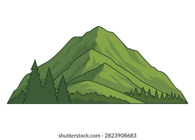 Green Hill Mountain Vector Illustration Lush Forest Covered Mountain Ridge Graphic