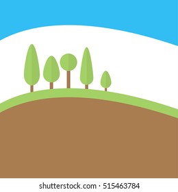 Green hill with tree blue sky and ground layer, vector illustration