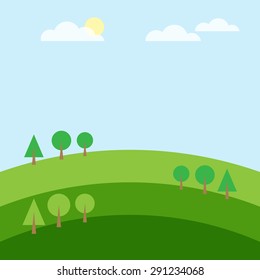 green hill tree cloud and mountain landscape, vector illustration