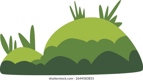 Green hill with a tree and fresh leaves, ideal for nature scenery, eco-friendly landscape design, garden backgrounds, outdoor decoration, forest environment visuals, and natural illustrations.