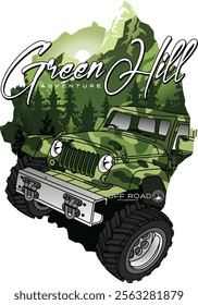 green hill, vector car illustration graphic design.