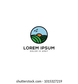 green hill vector with sunrise blue