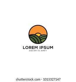 green hill vector with sunset orange