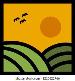 green hill vector with sunset orange 