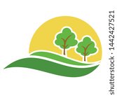 Green hill vector with tree landscape vector illustration - autumn tree - Nature Hill Valley Garden Green Vector Illustration Concept logo