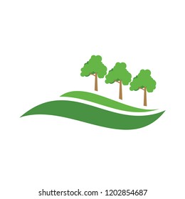 Green hill vector with tree landscape vector illustration - autumn tree