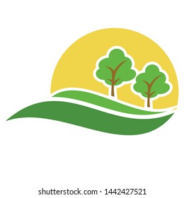 Green hill vector with tree landscape vector illustration - autumn tree - Nature Hill Valley Garden Green Vector Illustration Concept logo