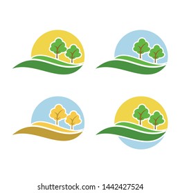 Green hill vector with tree landscape vector illustration - autumn tree - Nature Hill Valley Garden Green Vector Illustration Concept logo