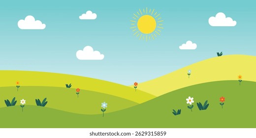 Green Hills Background For Kids With Clearly Day