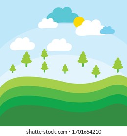 green hills, cartoon hills with tree , beautiful hills vector illustration
