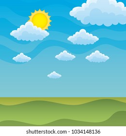 green hills covered with grass and the sunny sky