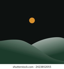 Green hills with dark sky