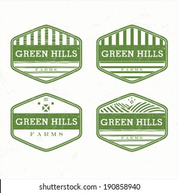 Green Hills from the farm product grunge rubber stamp, vector illustration