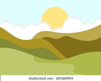 Green hills landscape in minimalist style. Boho decor for prints, posters and interior design. Mid Century modern decor. Green fields. Vector illustration