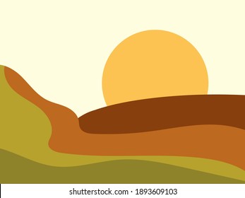 Green hills landscape in minimalist style. Boho decor for prints, posters and interior design. Mid Century modern decor. Green fields. Vector illustration