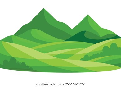 
Green hills lanscape flat vector illustration on white background