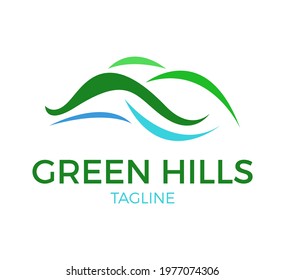 green hills vector logo template design