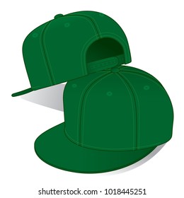 Green Hip Hop Cap With Adjustable Snap Back Closure Strap For Template On White Background.