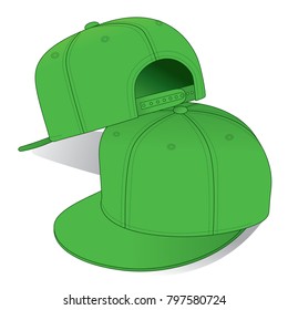 Green Hip Hop Cap With Adjustable Snap Back Closure Strap For Template On White Background.