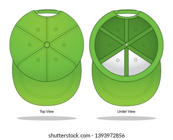 Green Hip-Hop Cap for Template on White Background. Top and Under Views, Vector File.