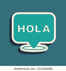 Green Hola icon isolated on green background. Long shadow style. Vector