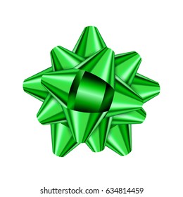 Green holiday bow on white background. Vector illustration for your design