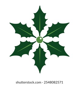 A green holly leaf with a single berry, symbolizing holiday cheer and Christmas tradition on a white background. Christmas Icon Design.