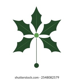 A green holly leaf with a single berry, symbolizing holiday cheer and Christmas tradition on a white background. Christmas Icon Design.