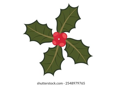 Green holly leaves with red berries